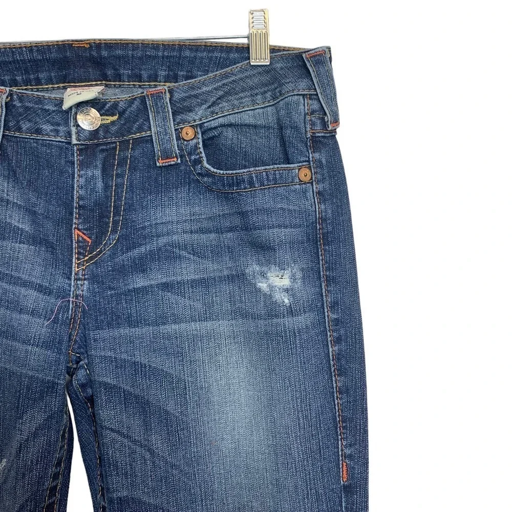 True Religion Mens Bootcut Jeans Medium Wash Distressed Made in USA Blue Size 32